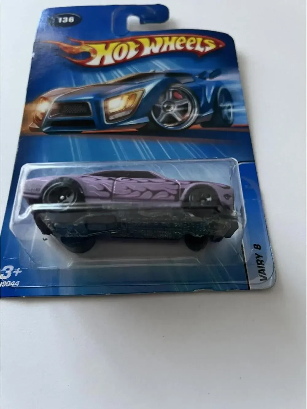 Hot Wheels 2005 Vairy 8 GM 136 Diecast Metal Car Lavender Flames Mattel H9044